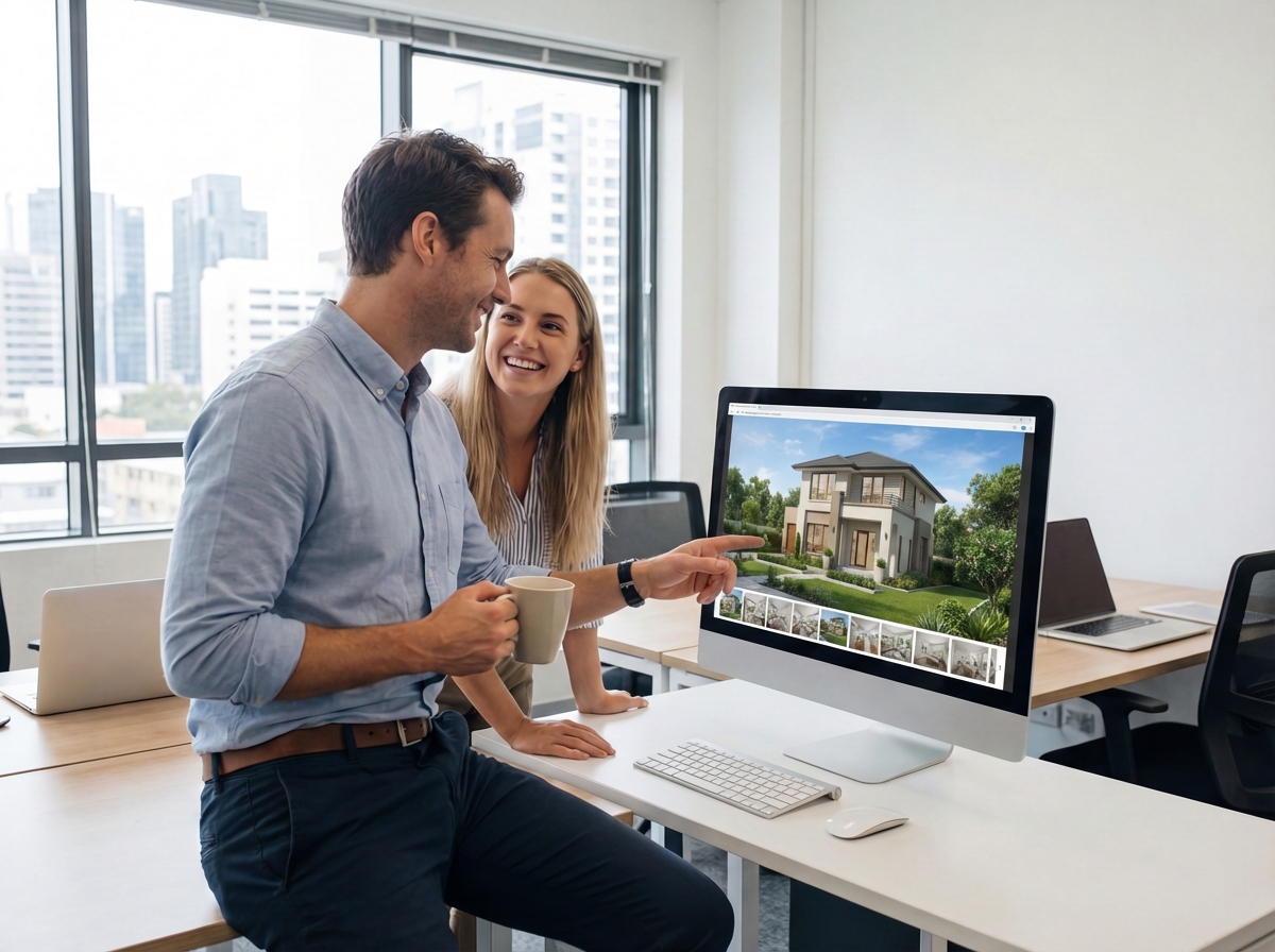 Estate agency team reviewing Askpilot dashboard on desktop computer